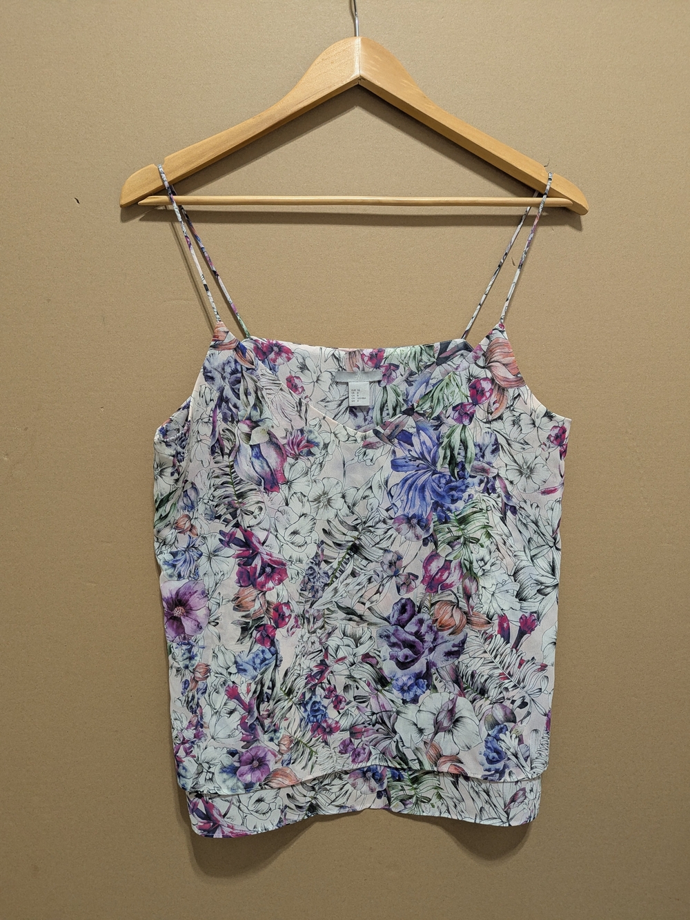 H&M Floral Cami Tank Top Garden Party Purple Pink Watercolor Boho Layered Sz 8